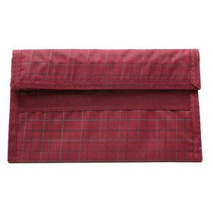 Vintage Plaid Nylon Wallet Red Burgundy Checks Zipper Velcro Closure